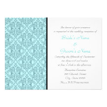 Réception blanche noire turquoise de mariage damas faire-parts