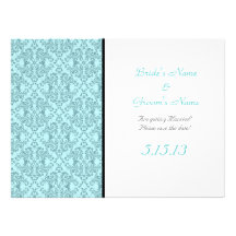 Réception blanche noire turquoise de mariage damas invitation personnalisée
