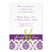 Réception de mariage pourpre de monogramme de dama invitations