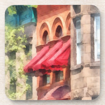 Red Awnings on Brownstone Hoboken NJ Beverage Coaster