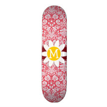 Red Damask Pattern; Daisy Skate Deck