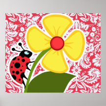 Red Damask Pattern; Ladybug Posters