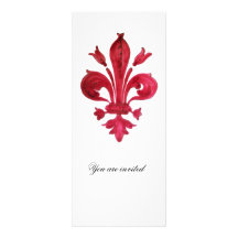 RED FLEUR DE LISE DAMASK MONOGRAM ANNOUNCEMENT