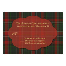 Red & Green Stuart Tartan Plaid RSVP Card