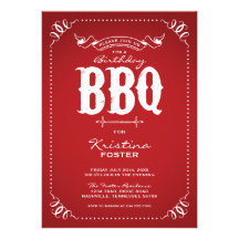 RED RUSTIC VINTAGE CHIC BIRTHDAY PARTY BBQ PERSONALIZED ANNOUNCEMENTS
