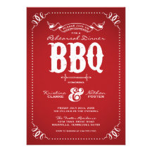 RED RUSTIC VINTAGE CHIC REHEARSAL DINNER BBQ CUSTOM ANNOUNCEMENT