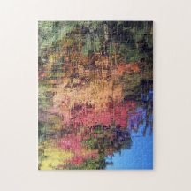 Réflexions de feuille d'automne puzzle avec photo