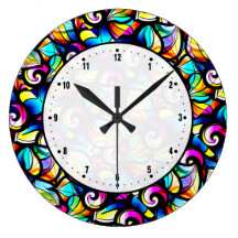 Regard abstrait coloré en verre souillé de remous horloge murale