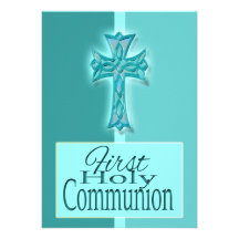 Religieux bleu de première sainte communion cartons d'invitation