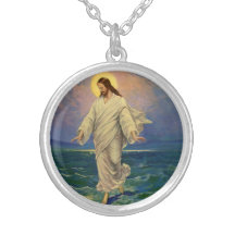 Religion vintage, Jésus marchant sur le portrait d Colliers Personnalisés