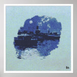 Remorqueur dans le clair de lune affiche