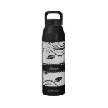 Remous floraux noirs et blancs bouteille d'eau réutilisable
