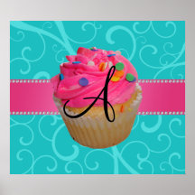 Remous roses de turquoise de petit gâteau de monog affiche