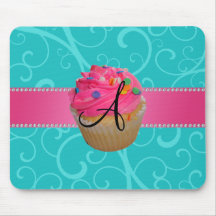 Remous roses de turquoise de petit gâteau de monog tapis de souris