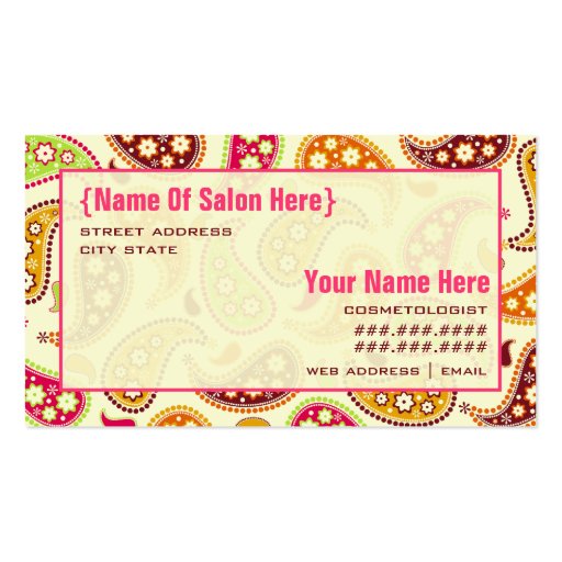 Rendez-vous de salon de Cosmetologist de Paisley Carte De Visite