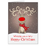 Renne avec de nez de Noël de carte le gris rouge d