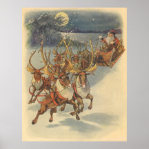 Renne du père noël fournissant le réveillon de Noë Posters