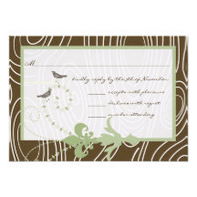 Réponse en bois verte d'oiseau de grain de Brown d Invitations Personnalisées
