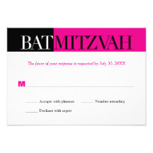 Réponse fuchsia noire RSVP de bat mitzvah de bloc Invitations Personnalisées