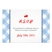 Réponse rustique de mariage de pays bleu de guinga invitation personnalisable