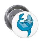 Requin de bande dessinée roulant le bouton riant d badges publicitaires