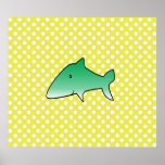Requin vert sur l'affiche jaune de pois