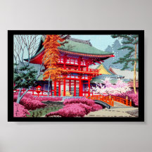 Ressort rouge japonais frais Asano Takeji de templ Affiche
