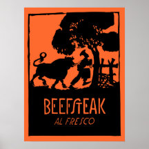 Rétro annonce de restaurant de bifteck d'art déco posters