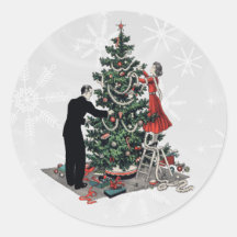 Rétro arbre de Noël Adhésif Rond