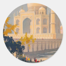 Rétro autocollant d'affiche de voyage du Taj Mahal