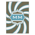 Rétro brun chocolat turquoise en spirale de monogr carte de vœux