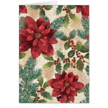 Rétro carte de voeux de poinsettia de Noël de les 