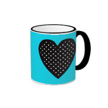 Rétro coeur noir de point de polka sur l'arrière - tasse à café