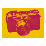 Rétro conception orange et rouge d'appareil-photo carte de vœux