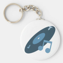 Rétro disque de musique et bleu de note porte-clef