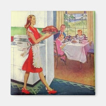 Rétro femme au foyer le thanksgiving aimants pour réfrigérateur