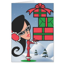 Rétro fille avec des cadeaux carte de vœux