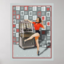 Rétro fille de pin-up de danse de juke-box de les  affiches