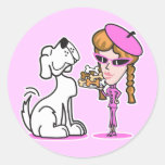 rétro fille et chien autocollants