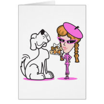 rétro fille et chien carte de vœux