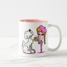 rétro fille et chien, rétro fille et chien tasse à café