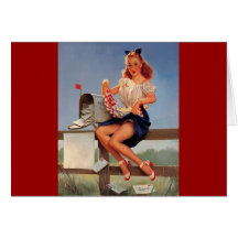 Rétro fille vintage de pin-up de boîte aux lettres carte de vœux
