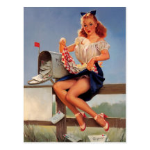 Rétro fille vintage de pin-up de boîte aux lettres carte postale