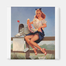 Rétro fille vintage de pin-up de boîte aux lettres aimants pour réfrigérateur
