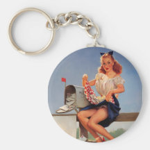 Rétro fille vintage de pin-up de boîte aux lettres porte-clés