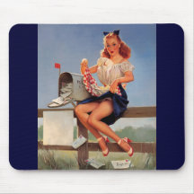 Rétro fille vintage de pin-up de boîte aux lettres tapis de souris