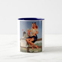 Rétro fille vintage de pin-up de boîte aux lettres mug à café