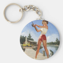 Rétro fille vintage de pin-up de pêche de Gil Elvg Porte-clef