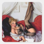 Rétro fille vintage de pin-up de téléphone de Gil  Autocollant