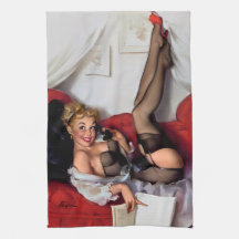 Rétro fille vintage de pin-up de téléphone de Gil  Serviettes Pour Les Mains